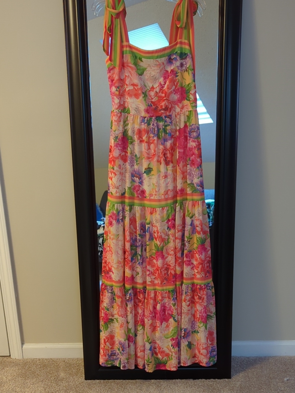 Flying Tomato Floral Tie-Shoulder Maxi Dress - Pink & Green